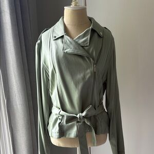 LC Lauren Conrad Green Coat with Self-Tie Belt